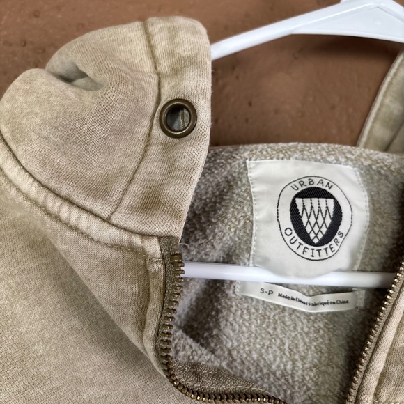 Urban Outfitters Acid Wash Cropped Zip Up Hoodie Tan Khaki Utility Jacket Small - Picture 6 of 12